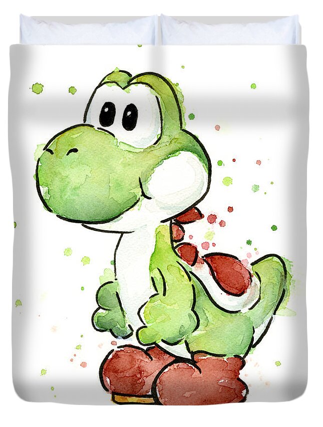 Watercolor Duvet Cover featuring the painting Yoshi Watercolor by Olga Shvartsur