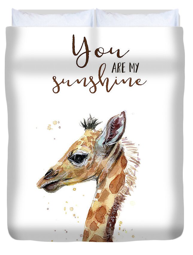 You Are My Sunshine Duvet Cover featuring the painting You Are My Sunshine Giraffe by Olga Shvartsur