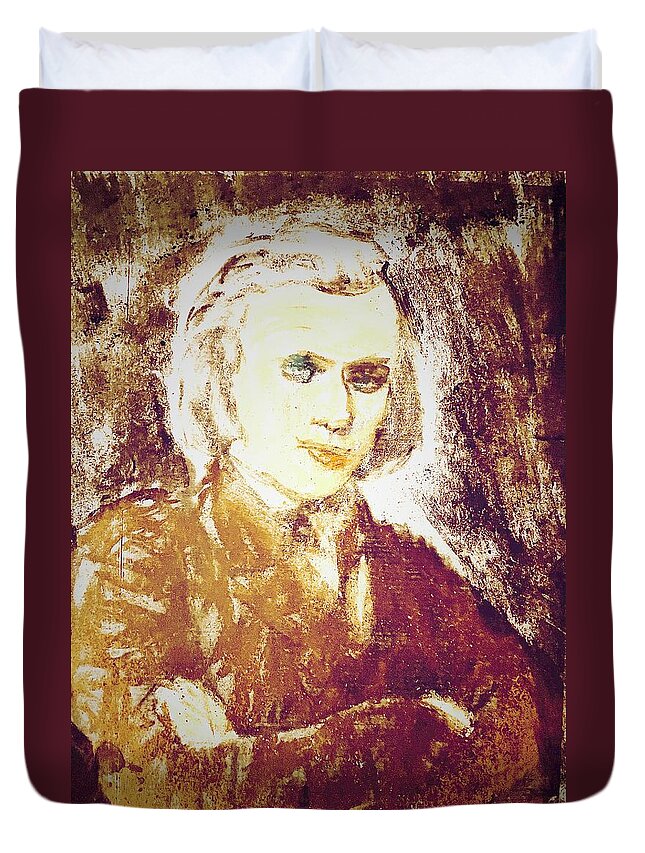 Brahms Duvet Cover featuring the drawing Young Brahms 2b by Bencasso Barnesquiat