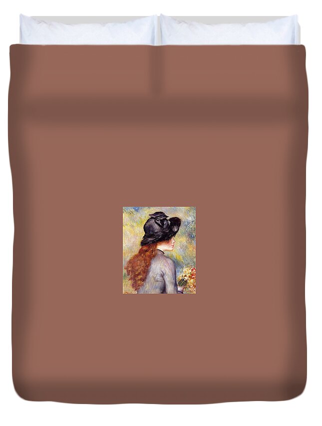 Pierre-auguste Renoir Duvet Cover featuring the painting Young Girl with a Bouquet by MotionAge Designs