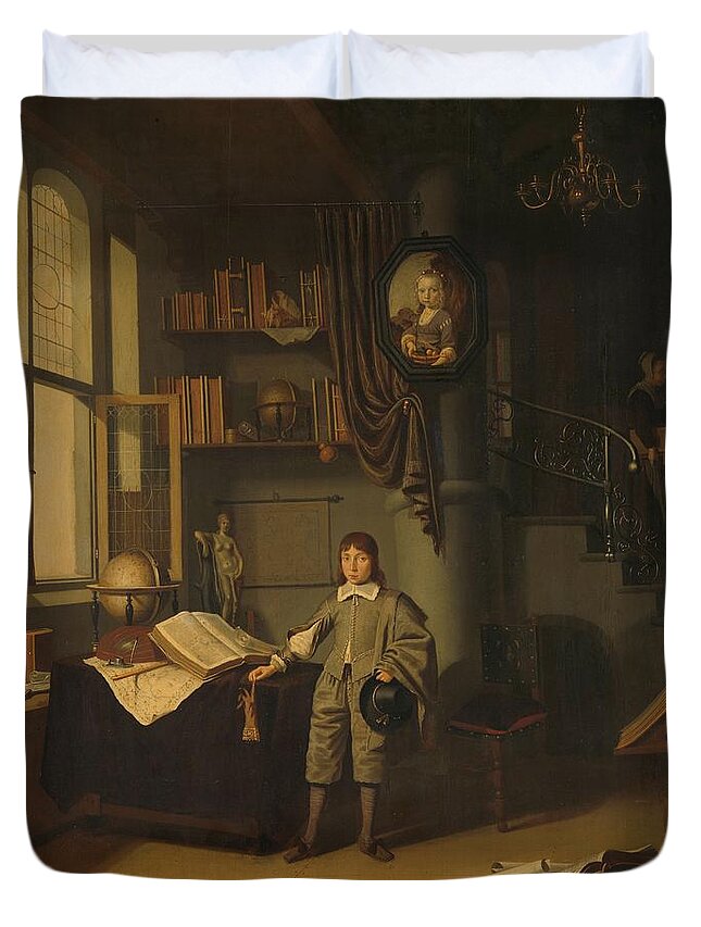 Young Man In A Study Duvet Cover featuring the painting Young Man in a Study by MotionAge Designs