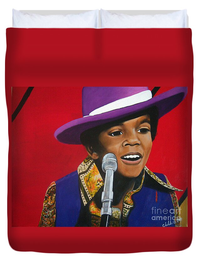 Prodigy Duvet Cover featuring the painting Young Michael Jackson Singing by Michelle Brantley