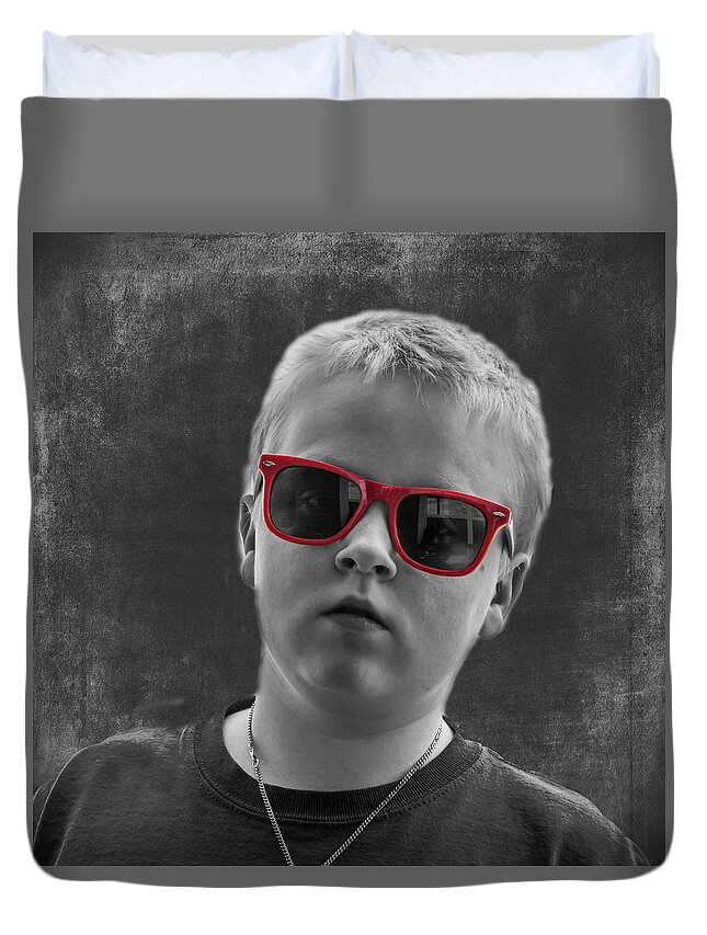 Black Duvet Cover featuring the photograph Young Mr. Cool by Cathy Kovarik