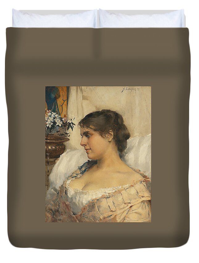 19th Century Art Duvet Cover featuring the painting Young Woman in Her Boudoir by Albert Edelfelt