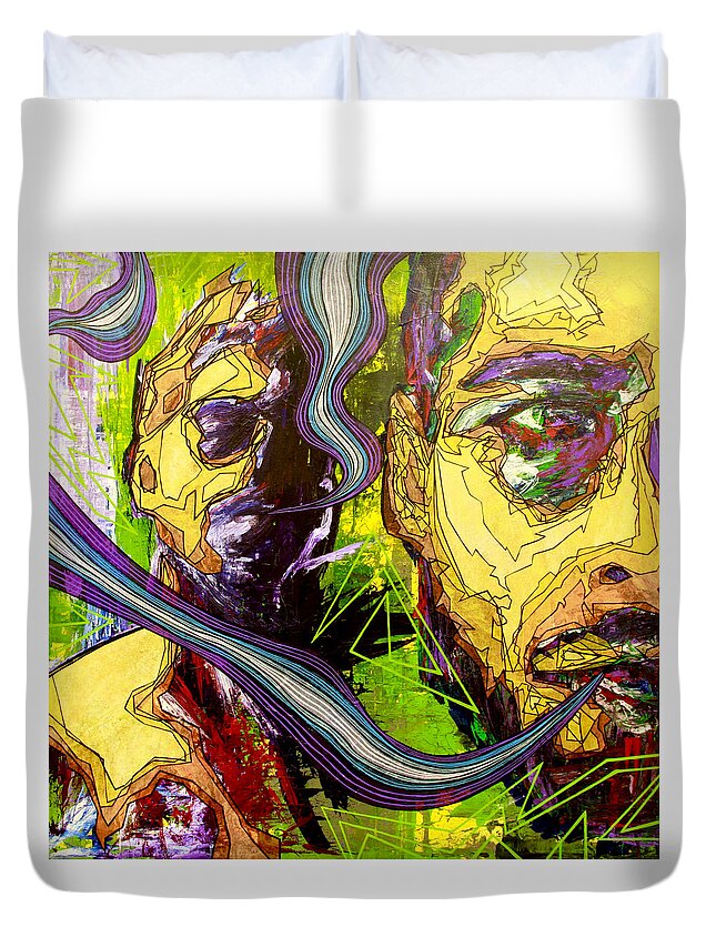 Self Portrait Duvet Cover featuring the painting You're Gonna Carry That Weight by Bobby Zeik
