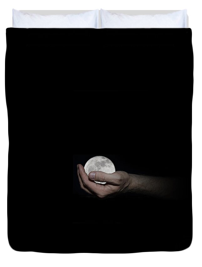 Whole Duvet Cover featuring the digital art You've Got the Whole Moon in Your Hand by Pelo Blanco Photo