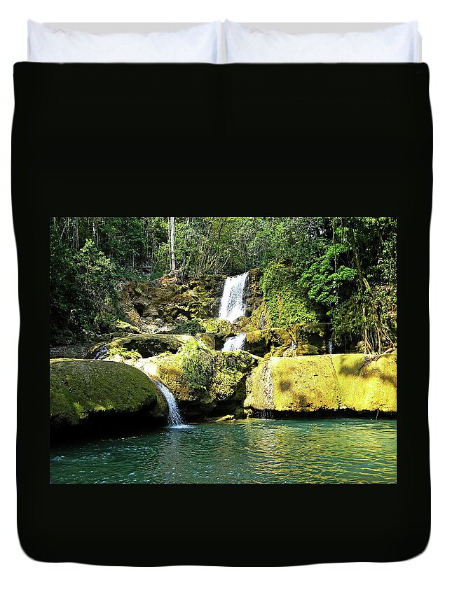 Jamaica Duvet Cover featuring the photograph YS Falls Jamaica I by Debbie Oppermann