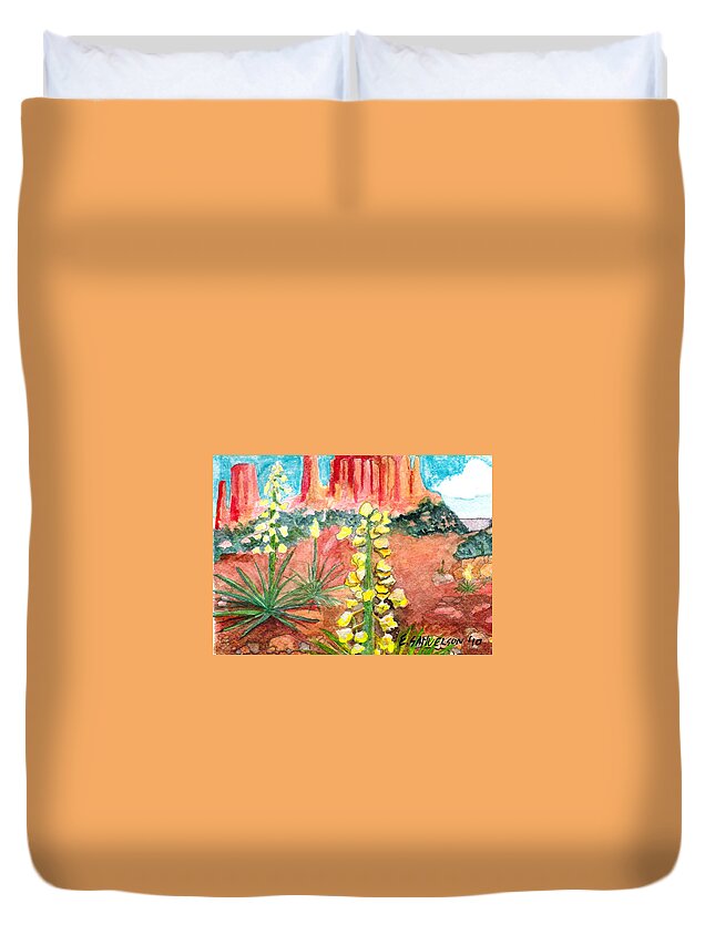Yucca Duvet Cover featuring the painting Yucca in Monument Valley by Eric Samuelson