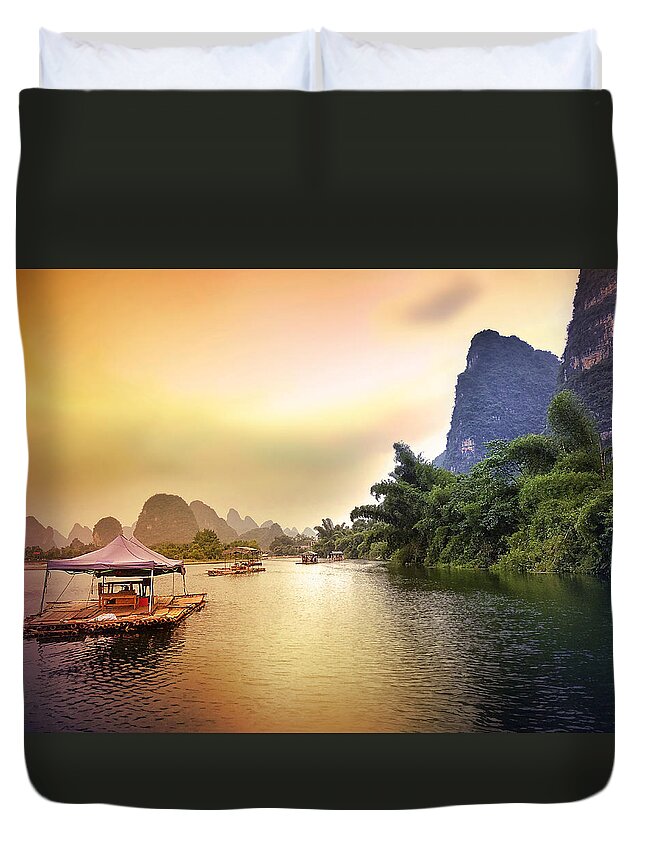 China Duvet Cover featuring the photograph Yulong River drifting -ArtToPan- China Guilin sunshine scenery by Artto Pan