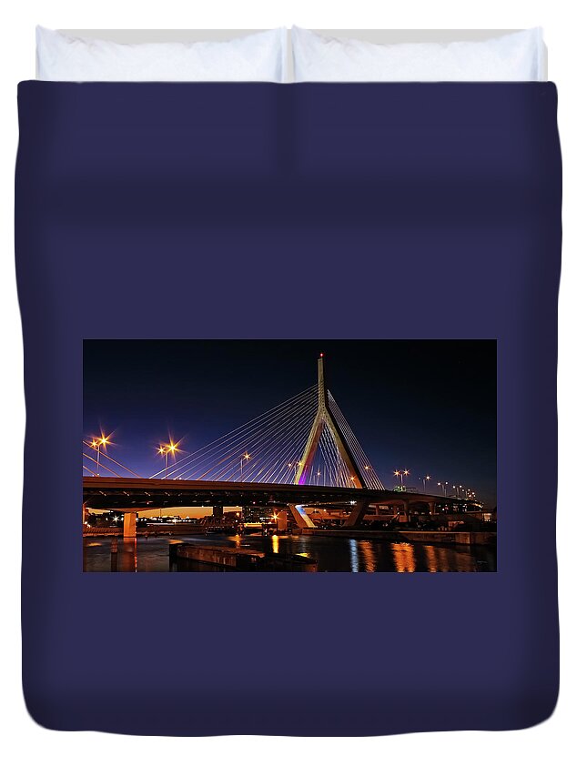 Landscape Duvet Cover featuring the photograph Zakim Bridge Boston Massachusetts at Night by Betty Denise