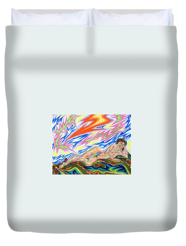 Nude Duvet Cover featuring the painting Zapped by Robert SORENSEN
