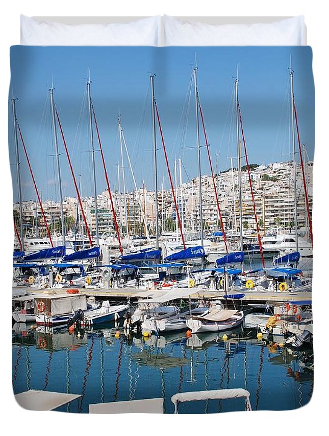 Zea Duvet Cover featuring the photograph Zea Marina in Athens by David Fowler