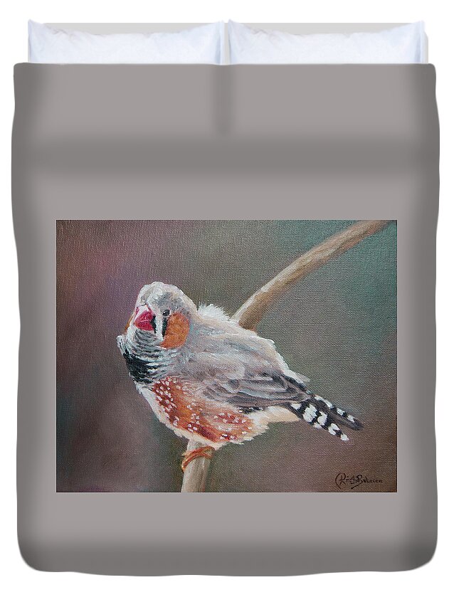 Finch Duvet Cover featuring the painting Zebra Finch by Kirsty Rebecca