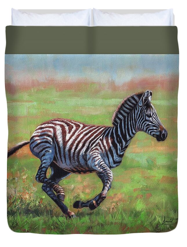 Zebra Running Duvet Cover For Sale By David Stribbling