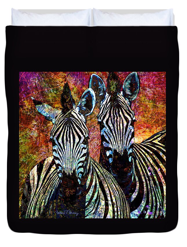 Zebra Duvet Cover featuring the digital art Zebras by Barbara Berney