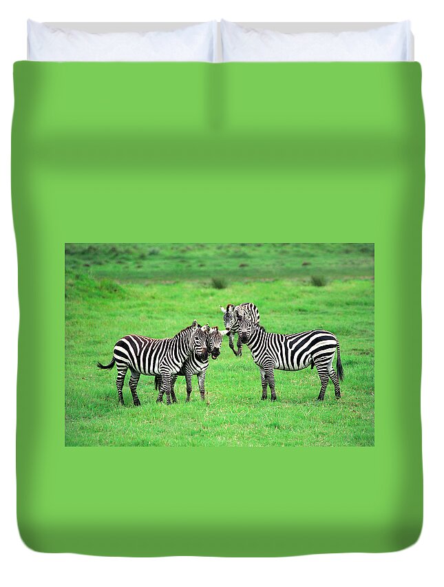 Africa Duvet Cover featuring the photograph Zebras by Sebastian Musial