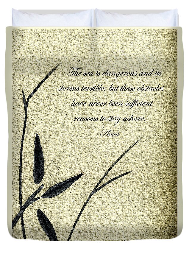 Abstract Duvet Cover featuring the mixed media Zen Sumi 4h Antique Motivational Flower Ink on Watercolor Paper by Ricardos by Ricardos Creations