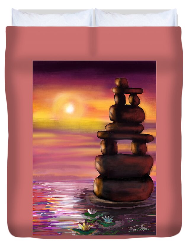 Zen Duvet Cover featuring the digital art Zen Sunset by Serenity Studio Art