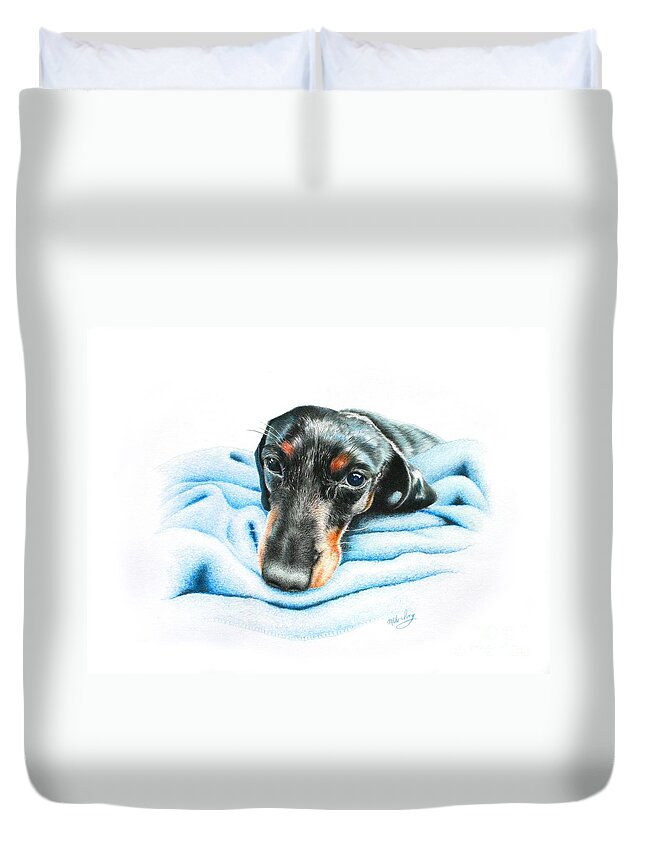 Dog Duvet Cover featuring the drawing Zeus by Mike Ivey