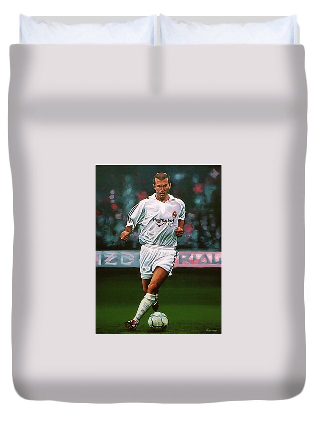 Zinedine Zidane Duvet Cover featuring the painting Zidane at Real Madrid Painting by Paul Meijering