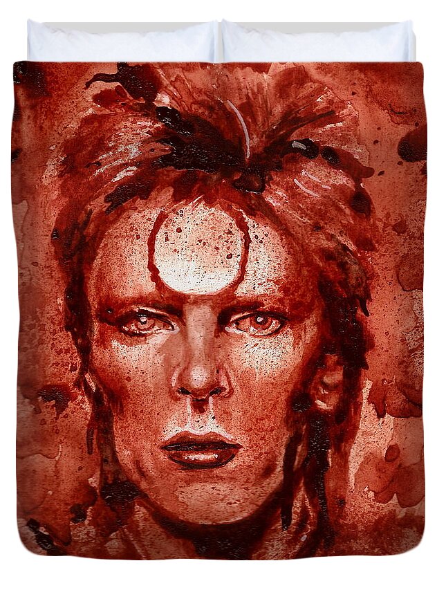 David Bowie Duvet Cover featuring the painting Ziggy Stardust / David Bowie by Ryan Almighty
