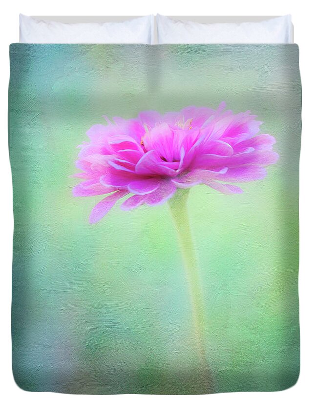 Zinnia Duvet Cover featuring the photograph Painted Pink Zinnia by Anita Pollak