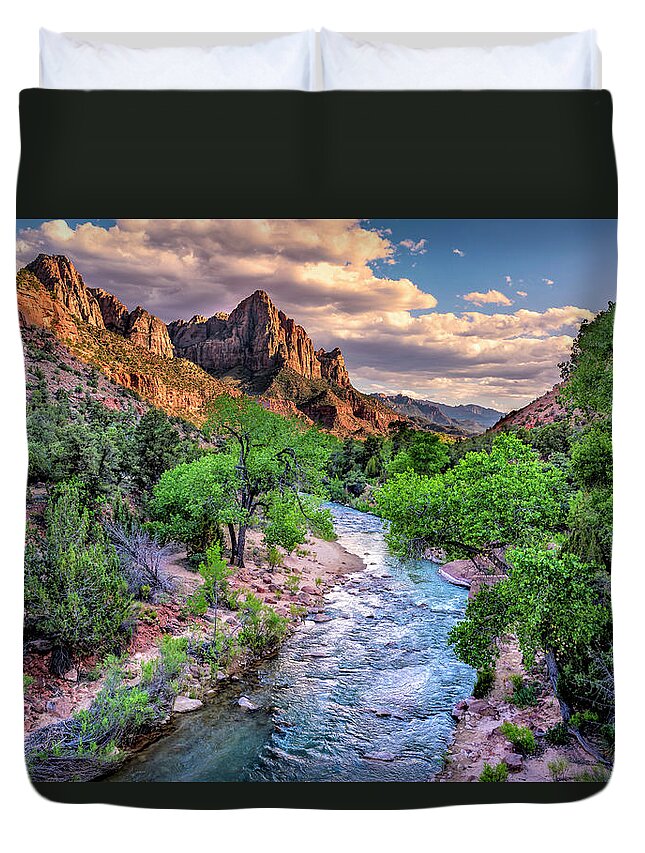 Utah Duvet Cover featuring the photograph Zion Canyon at Sunset by Michael Ash