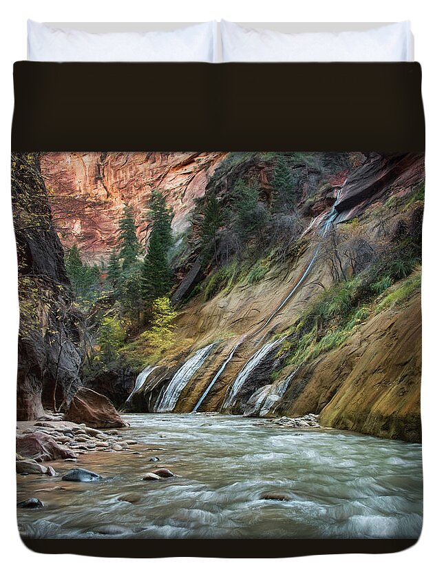 Zion Duvet Cover featuring the photograph Zion Canyon by Erika Fawcett