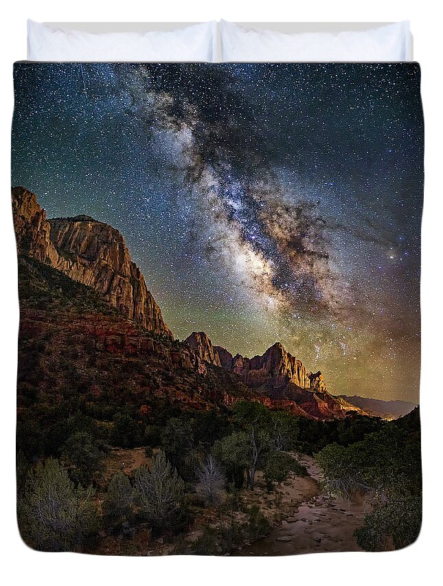 Milky Way Duvet Cover featuring the photograph Zion from the Bridge by David Soldano