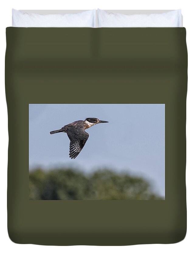 Belted Kingfisher Duvet Cover featuring the photograph Zoom by Art Cole