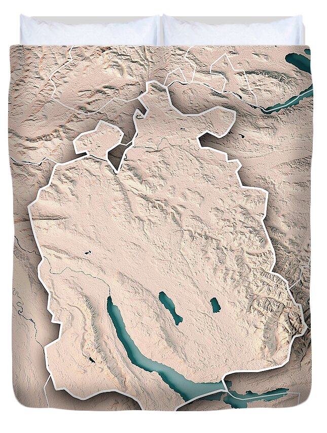 Zürich Duvet Cover featuring the digital art Zurich Canton Switzerland 3D Render Topographic Map Neutral Bor by Frank Ramspott
