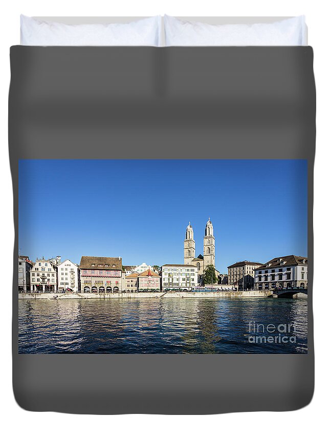 Europe Duvet Cover featuring the photograph Zurich cathedral by Didier Marti
