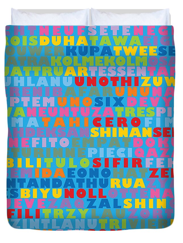 Kids Duvet Cover featuring the digital art 116 digits of Pi in 64 languages #5 by Martin Krzywinski