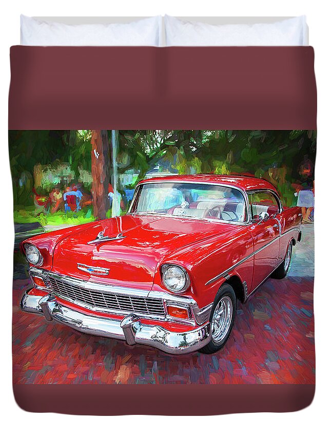 210 Duvet Cover featuring the photograph 1956 Chevrolet Bel Air 210 Red 101 by Rich Franco