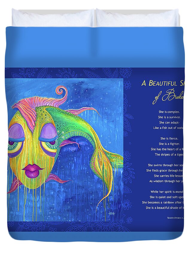 Fish Duvet Cover featuring the digital art A Beautiful Shade of Broken by Tanielle Childers
