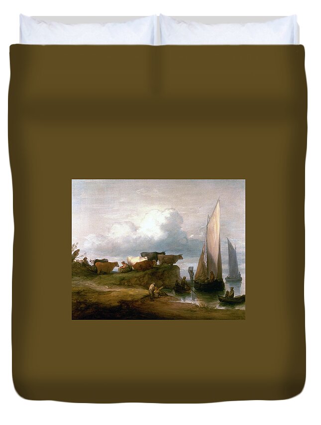Gainsborough Duvet Cover featuring the painting A Coastal Landscape  #1 by Thomas Gainsborough