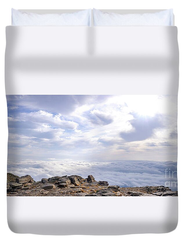 Alpine Duvet Cover featuring the photograph A day above the clouds at the top of the Pearala mountain in Madrid, a mountaineering and adventure excursion. #2 by Joaquin Corbalan