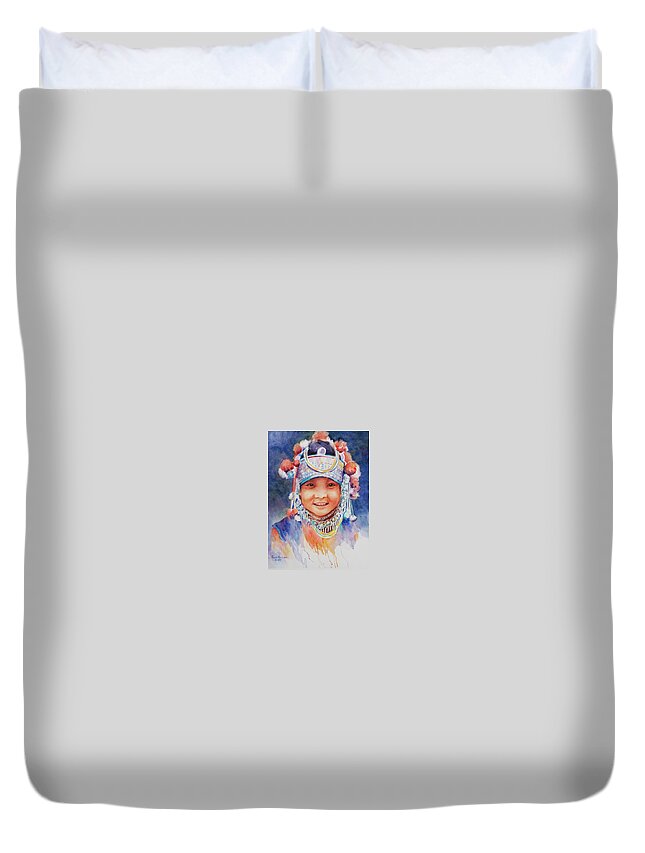 Akha Child Duvet Cover featuring the painting Akha Child #1 by Barbara Parisien