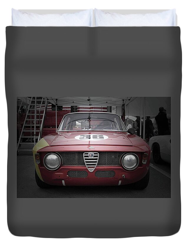 Alfa Romeo Duvet Cover featuring the pyrography Alfa Romeo Laguna Seca by Naxart Studio