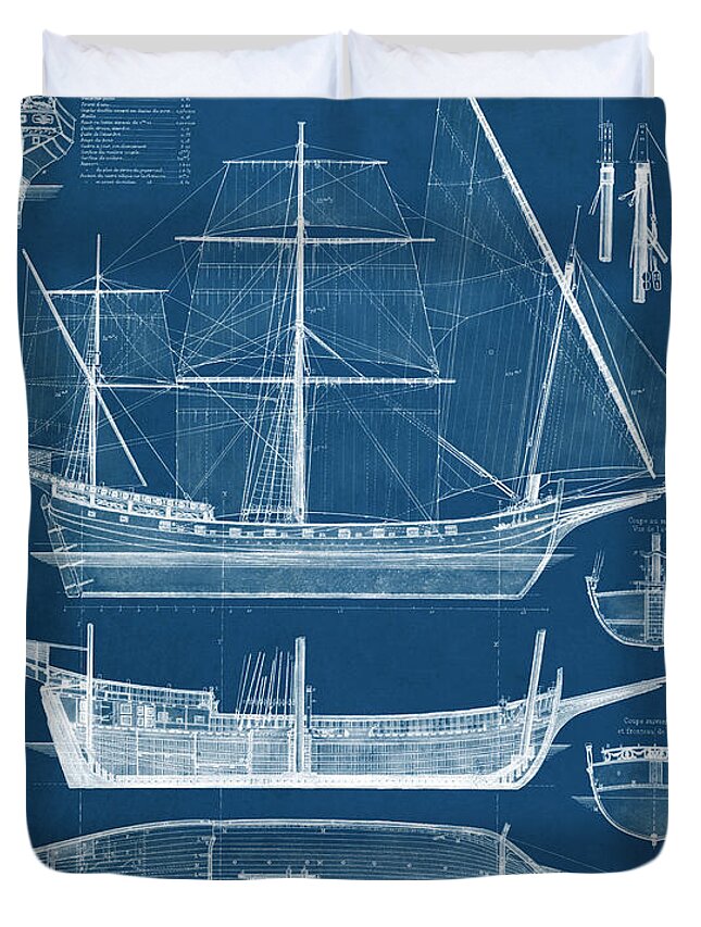 Home Duvet Cover featuring the painting Antique Ship Blueprint I #1 by Vision Studio