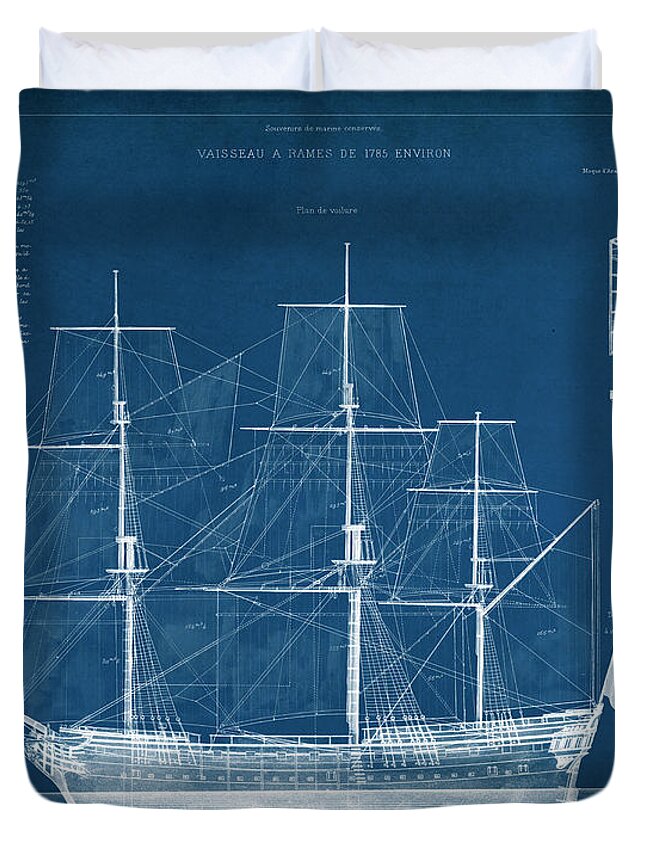 Home Duvet Cover featuring the painting Antique Ship Blueprint Iv #1 by Vision Studio