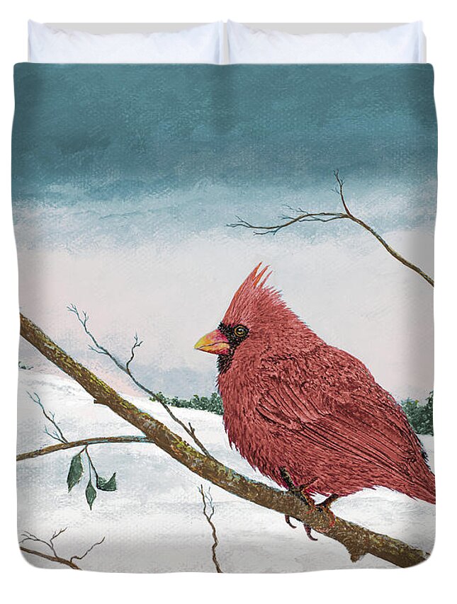 Auburn Duvet Cover featuring the painting Auburn Cardinal by James Redding