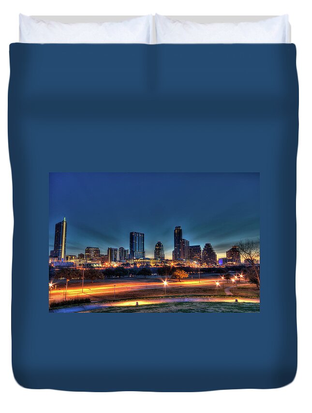 Tranquility Duvet Cover featuring the photograph Austin Skyline #1 by John Cabuena Flipintex Fotod