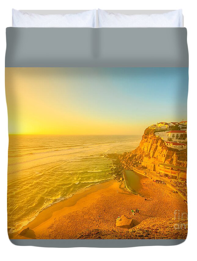 Portugal Duvet Cover featuring the photograph Azenhas do Mar at sunset #1 by Benny Marty
