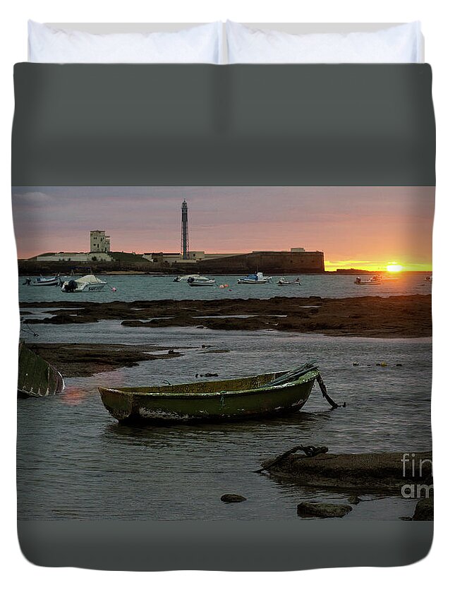 Relax Duvet Cover featuring the photograph Beached Boats at Sunset Cadiz Spain #1 by Pablo Avanzini