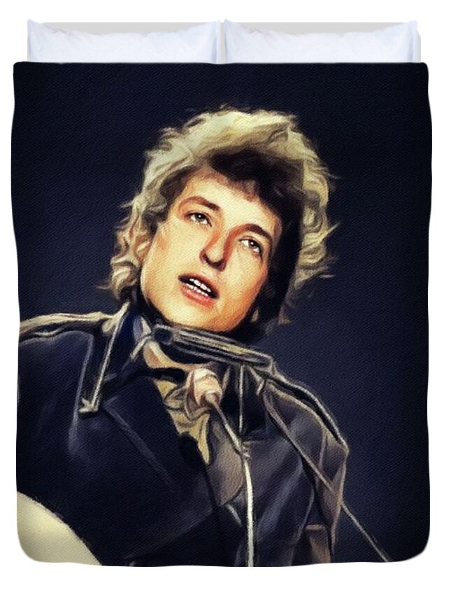 Bob Duvet Cover featuring the painting Bob Dylan, Music Legend #1 by Esoterica Art Agency