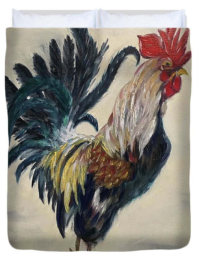 Rooster Duvet Cover featuring the painting Boss by Roxy Rich