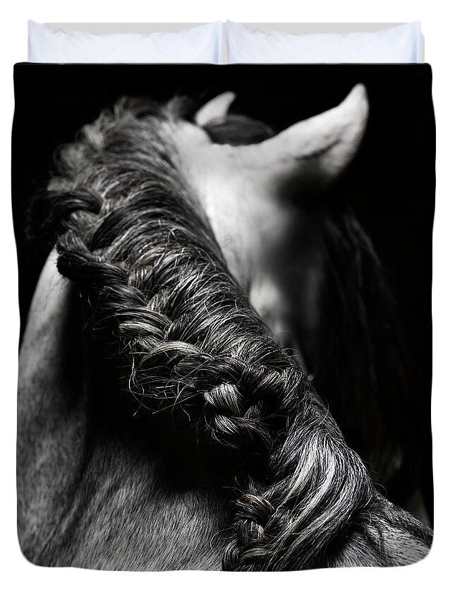 Horse Duvet Cover featuring the photograph Braided Mane Of Grey Horse #1 by Henrik Sorensen