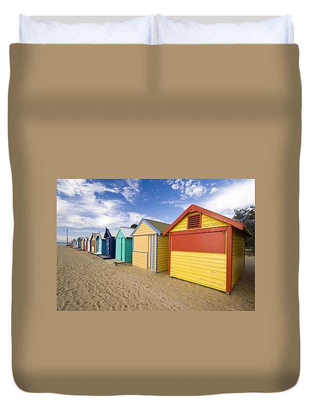 Steps Duvet Cover featuring the photograph Brighton Beach Huts #1 by Samvaltenbergs