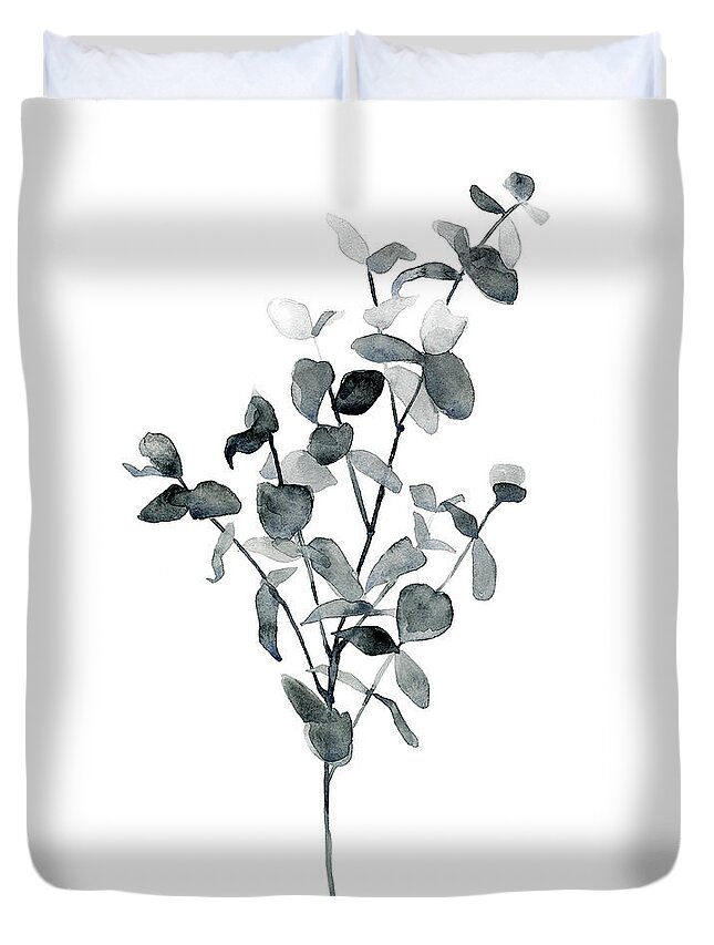 Botanical & Floral+leaves+lodge & Woodland Duvet Cover featuring the painting Brume Botanical Iv #1 by Emma Scarvey